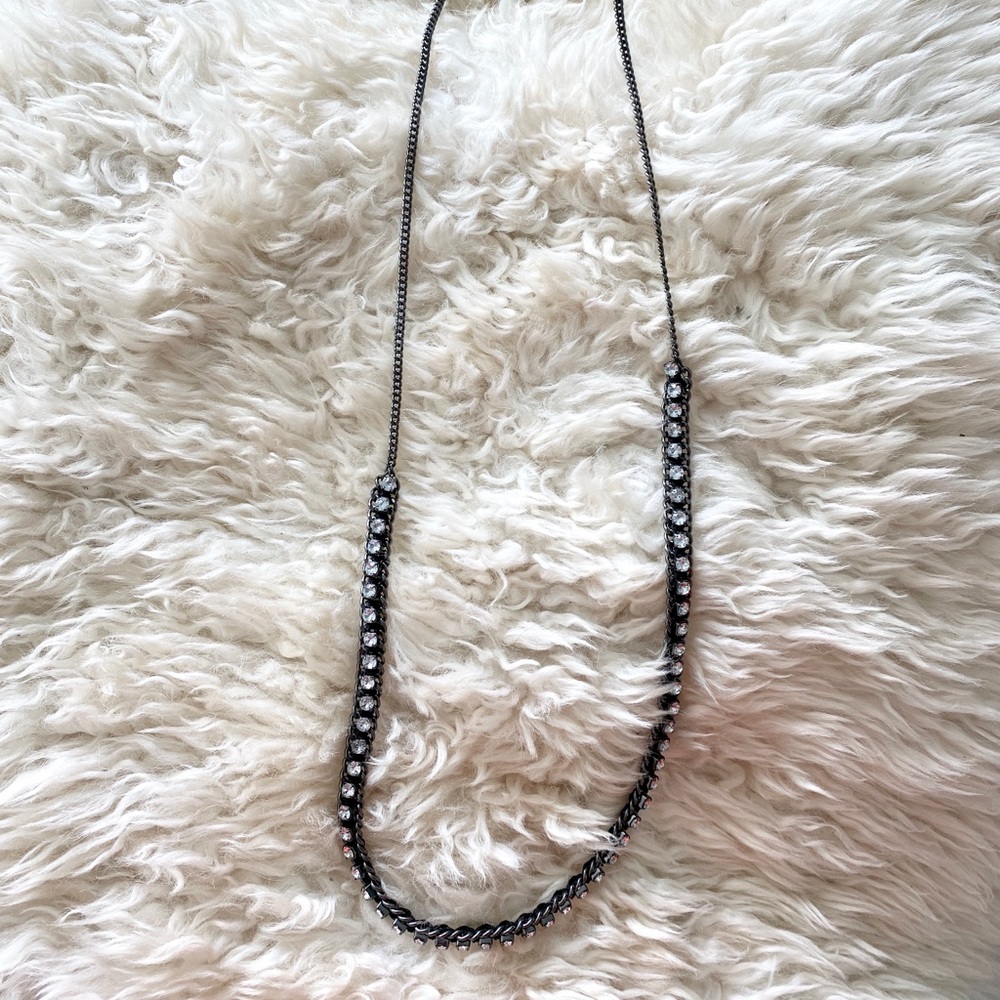 Aeropostale Gunmetal Long Rhinestone Necklace